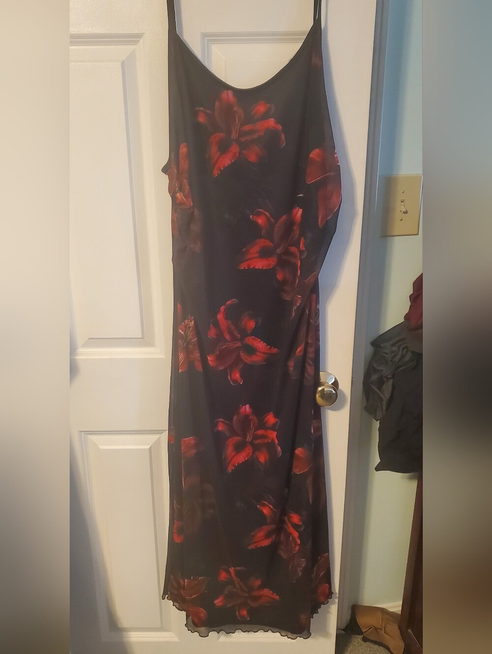 SHEIN Black Maxi Dress with Red Floral Print